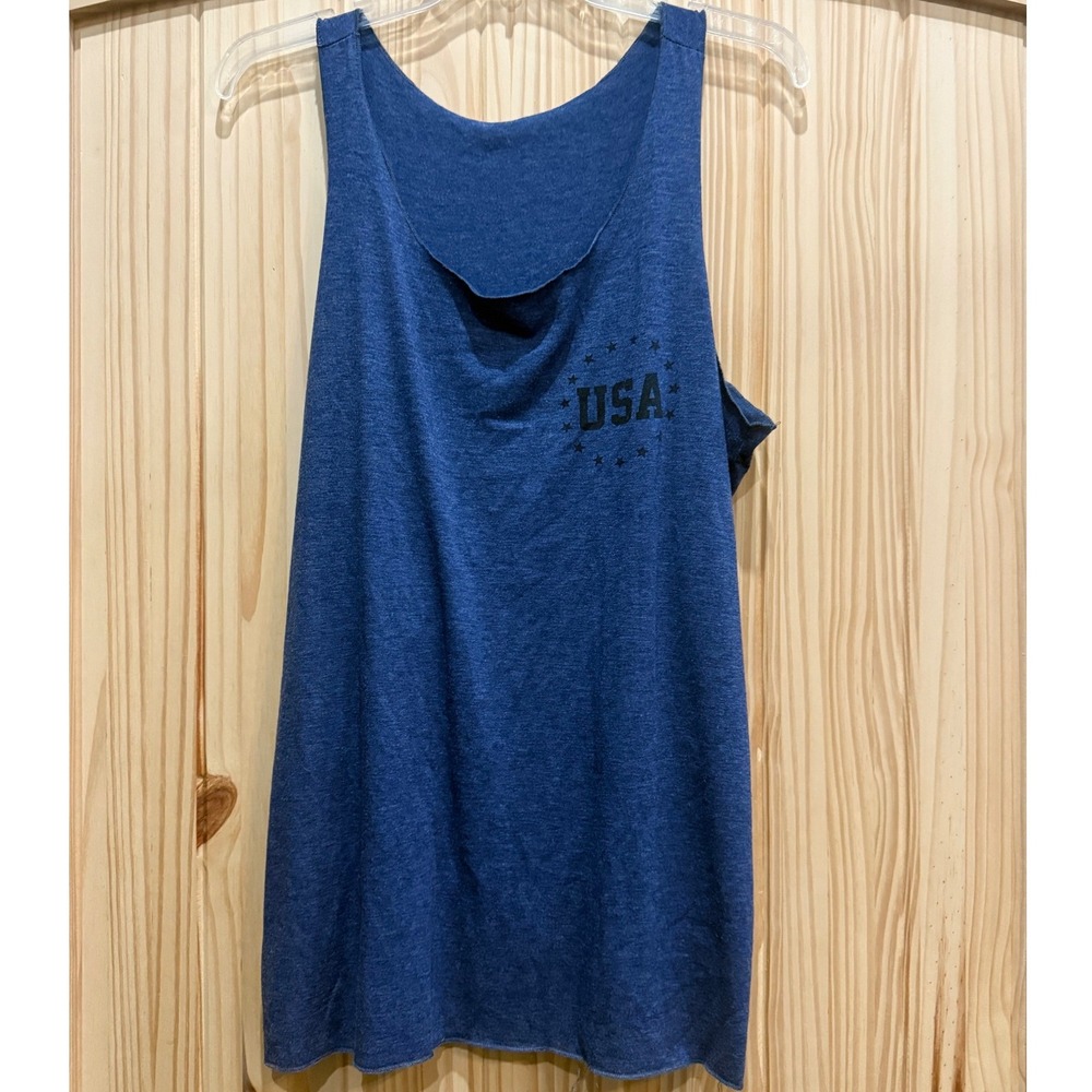 Womens USA American Flag Graphic Tank Top Blue Heathered Sleeveless XL